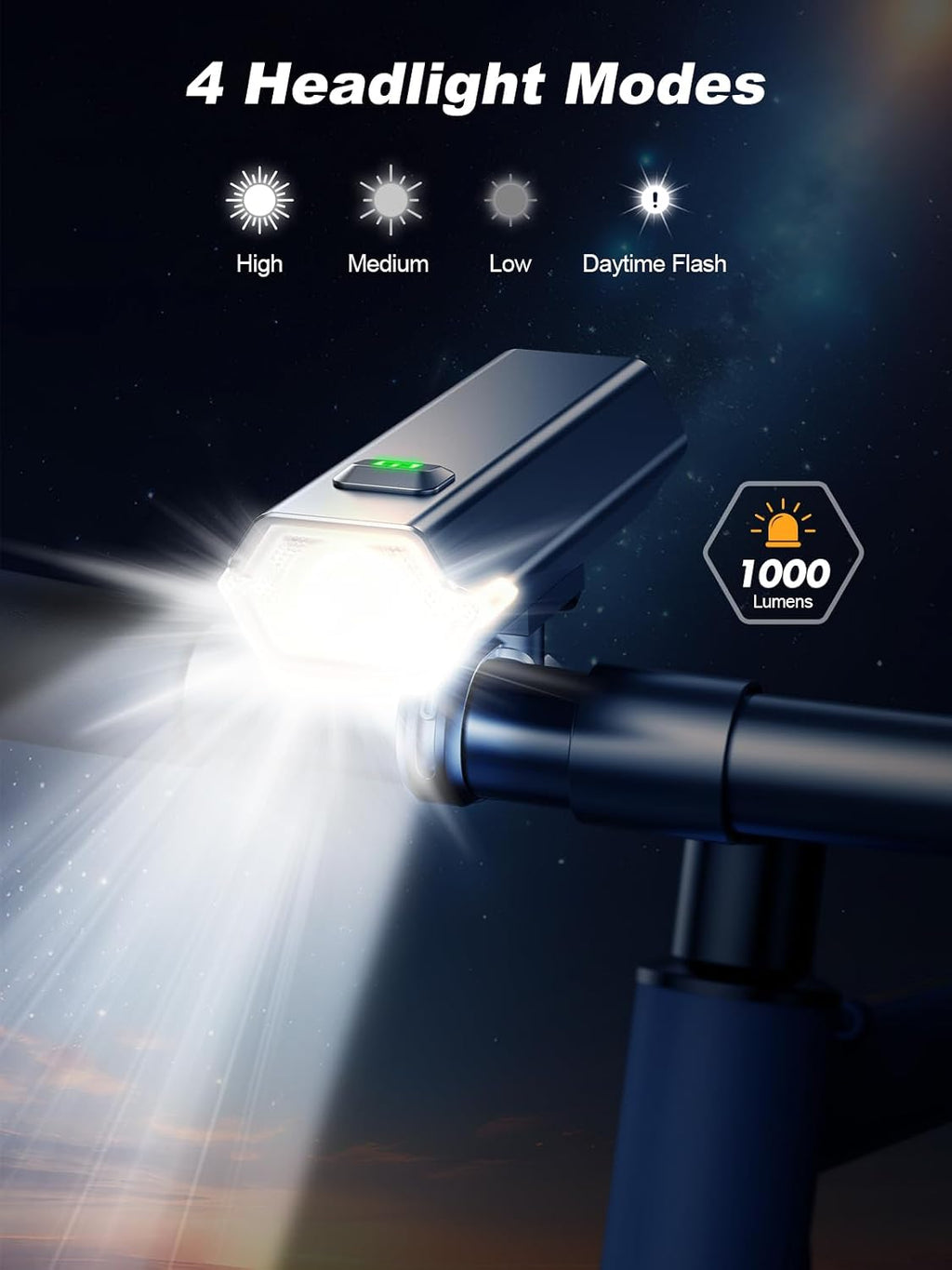 Cuvccn 2026 New 1000 Lumen Super Bright Bike Lights with Side Light, 4+6 Modes Rechargeable Bicycle Lights Front & Rear, IP65 Waterproof Bike Headlight for Day/Night Riding Safety, Scooter Accessories