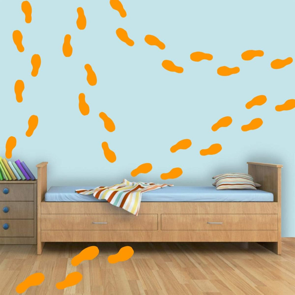 VWAQ Shoe Print Footprint Vinyl Decals - Peel and Stick Floor or Wall Stickers - 32 PCS (Orange)