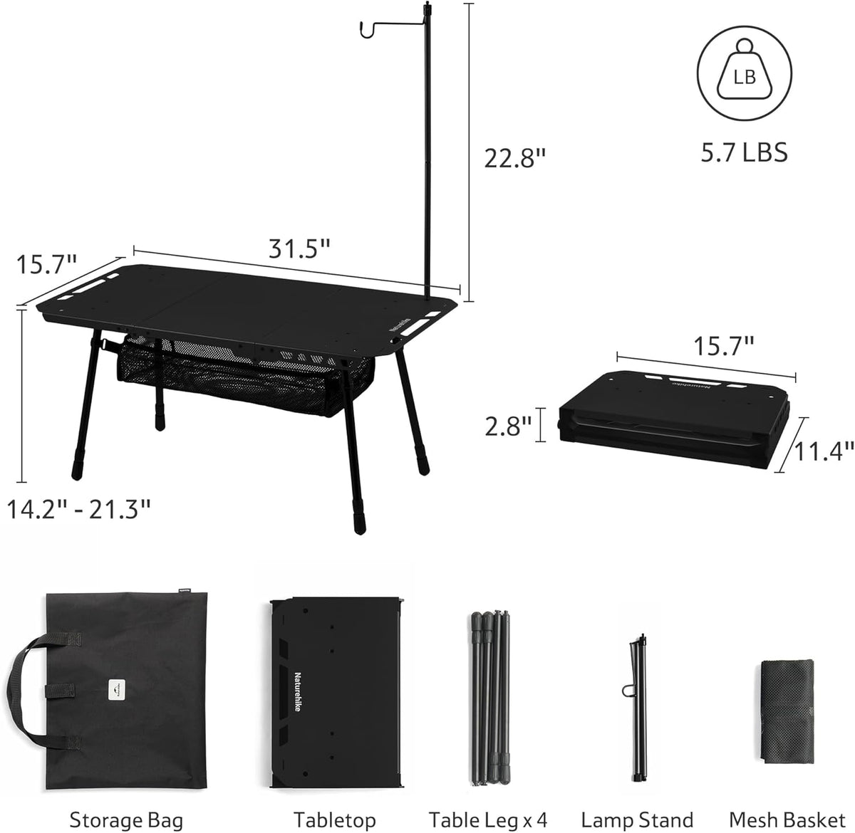 Naturehike Tactical Camping Table - Adjustable Height, 5.7 lbs, Quick Setup