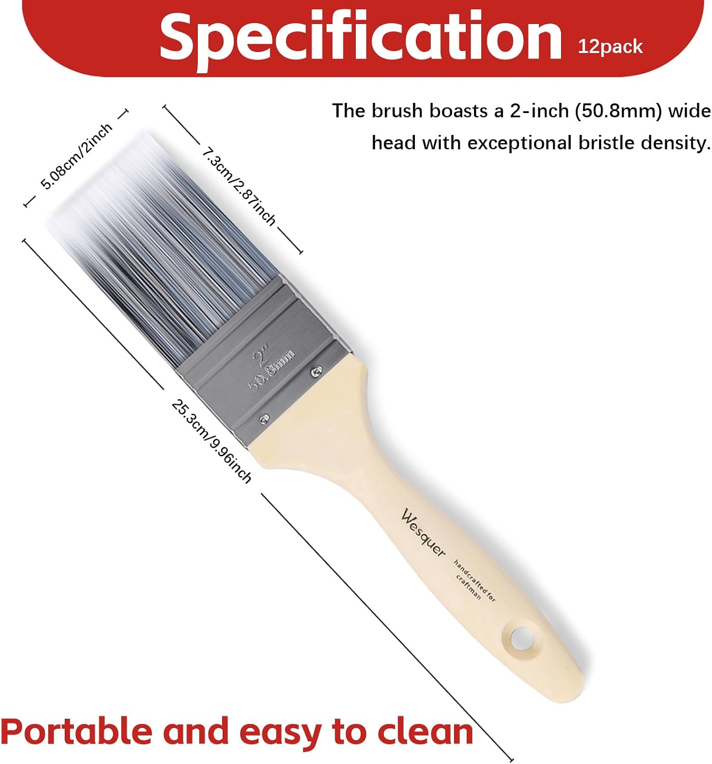 Wesquer 2 Inch Flat Paint Brushes 12 Pack Bulk Professional Wall Furniture