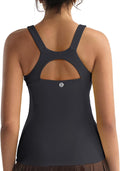 RUNNING GIRL Workout Tops for Women,Strappy Back Black Top with Built in Bras Camisole Yoga Crop Tank Tops Padded