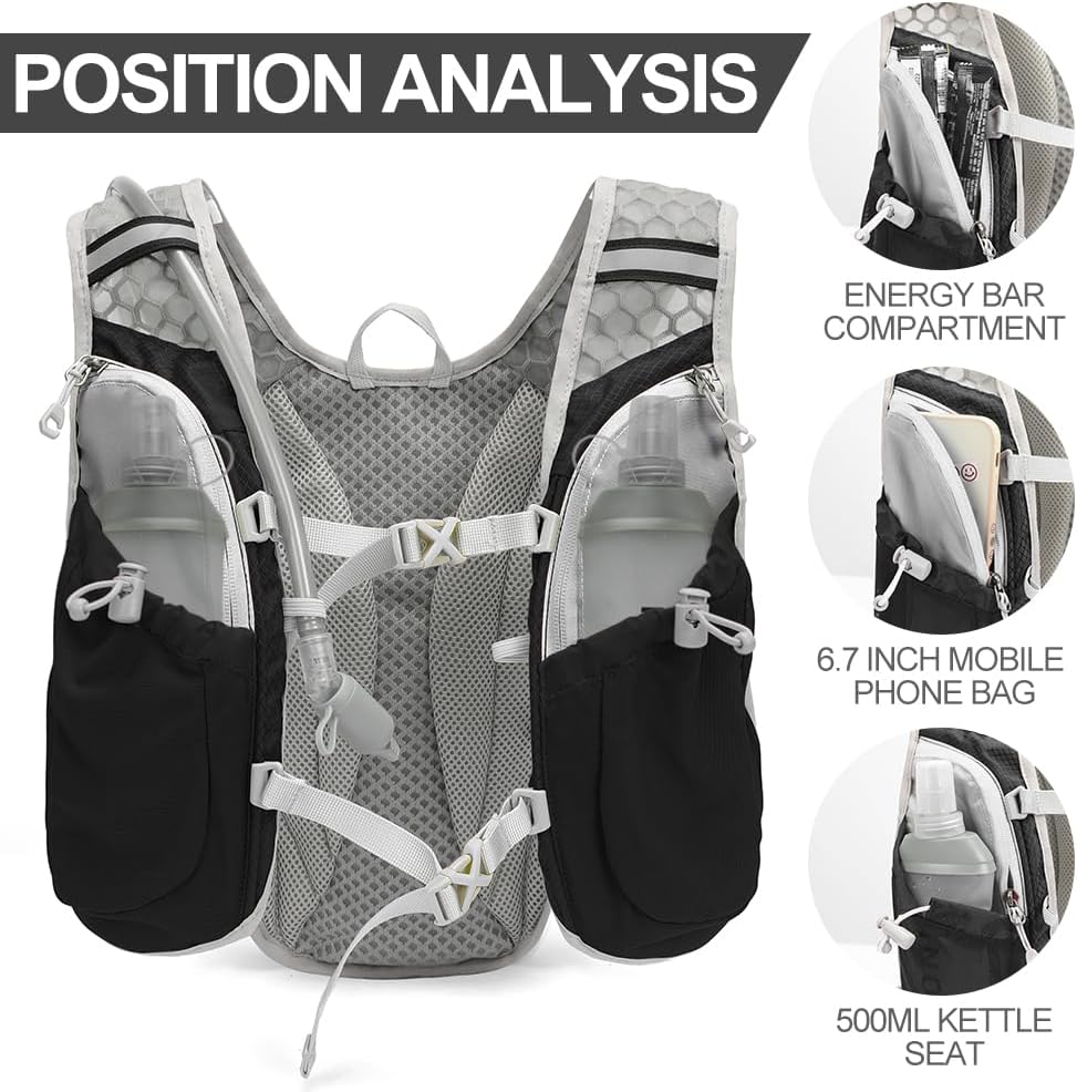 Hydration Pack Backpack, IX INOXTO Running Hydration Vest with 1.5L ( 50 oz) Water Bladder for Men Women, Lightweight Water Backpack for Hiking Cycling Climbing Camping