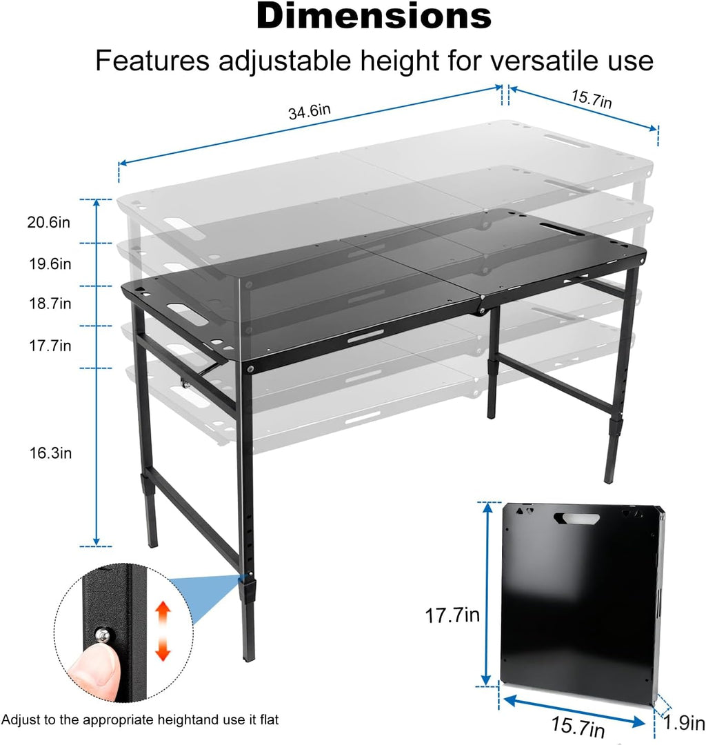 Tactical Camping Table with Adjustable Height, Collapsible Table Lightweight with Carry Bag for Camping, Travel expeditions, Hiking, Picnics, BBQs & Beach Trips
