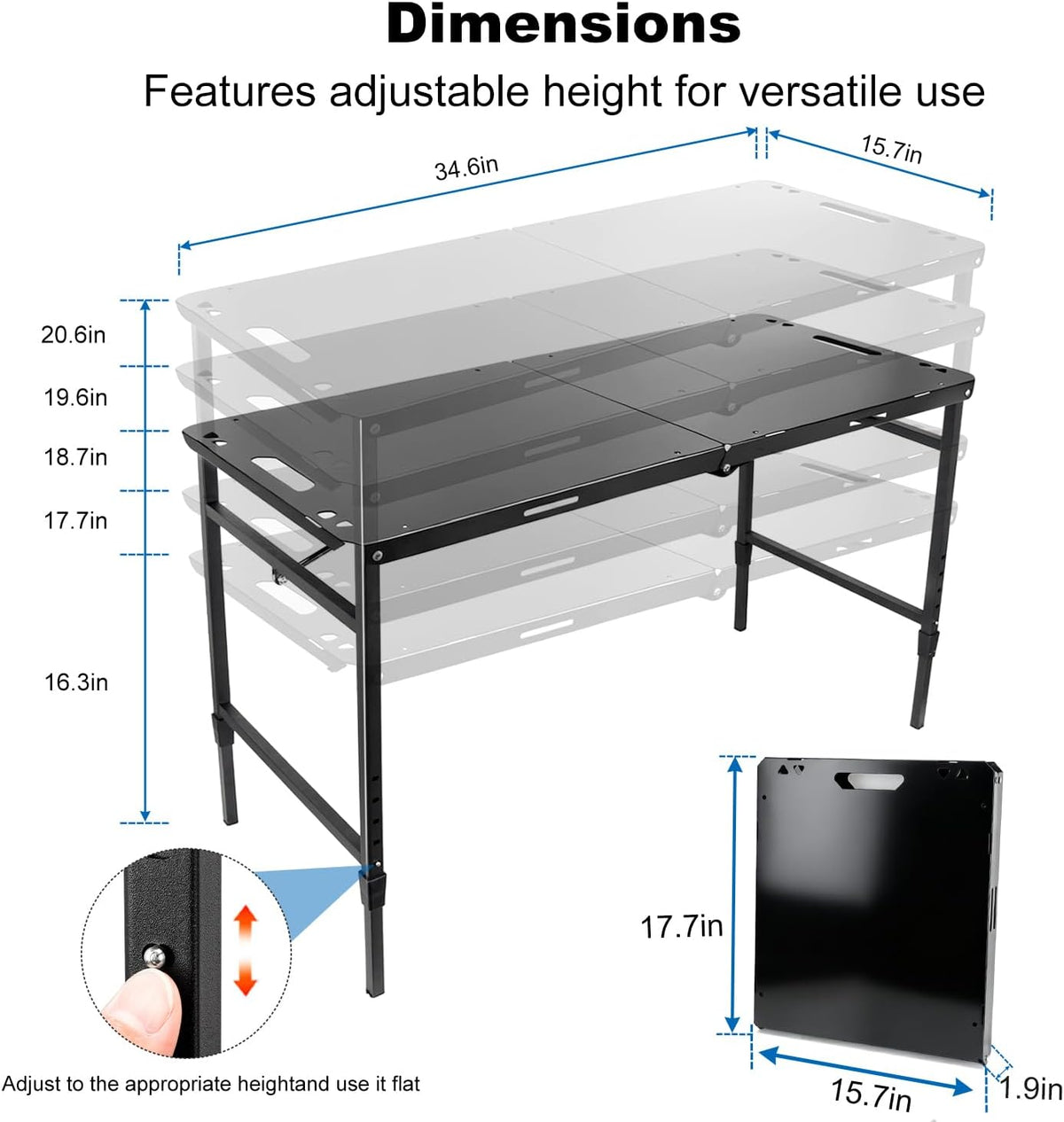 Tactical Camping Table with Adjustable Height, Collapsible Table Lightweight with Carry Bag for Camping, Travel expeditions, Hiking, Picnics, BBQs & Beach Trips