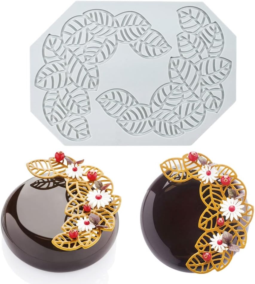 Hollow Leaf Silicone Molds Lover Heart Chocolate Molds Geometry 3D Silicone Mould Chocolate Candy Leaf Mold Sugar Craft Cake Decoration Cupcake Top (H_Leaf_8.12 * 5.68 * 0.12inch)