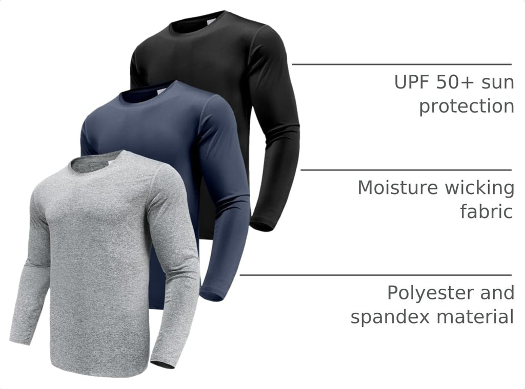 Men's 1, 3 or 5 Pack Performance Long Sleeve T-Shirts, UPF 50+ Sun Protection Shirts, Athletic Gym Workout Shirts for Running