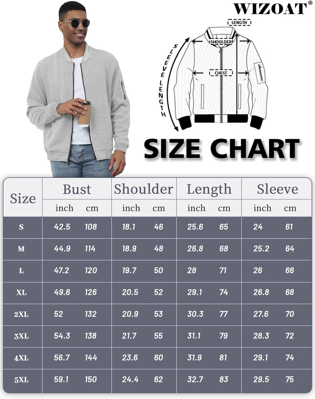 Wizoat Mens Casual Jacket Loose Fit Lightweight Jacket Varsity Bomber Jacket with Zipper