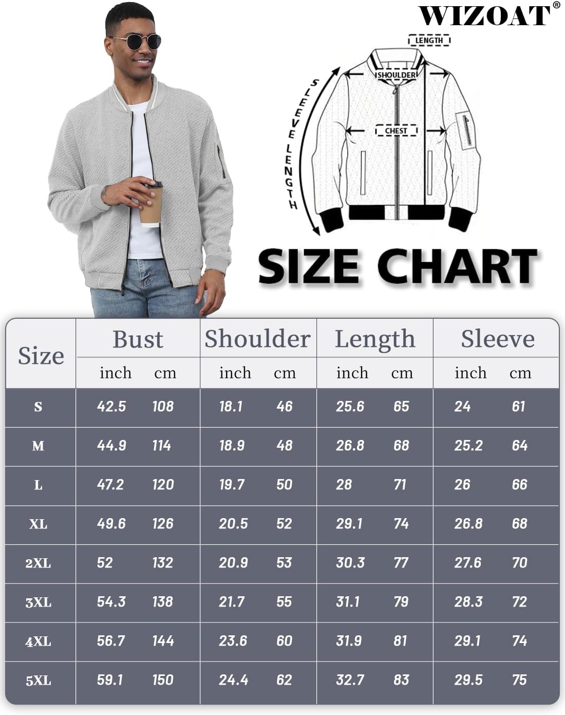 Wizoat Mens Casual Jacket Loose Fit Lightweight Jacket Varsity Bomber Jacket with Zipper