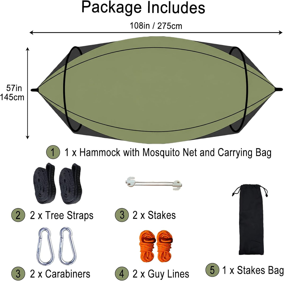 OdZMers Hammock with Mosquito Net, 1-Person Pop Up Camping Hammock Tent