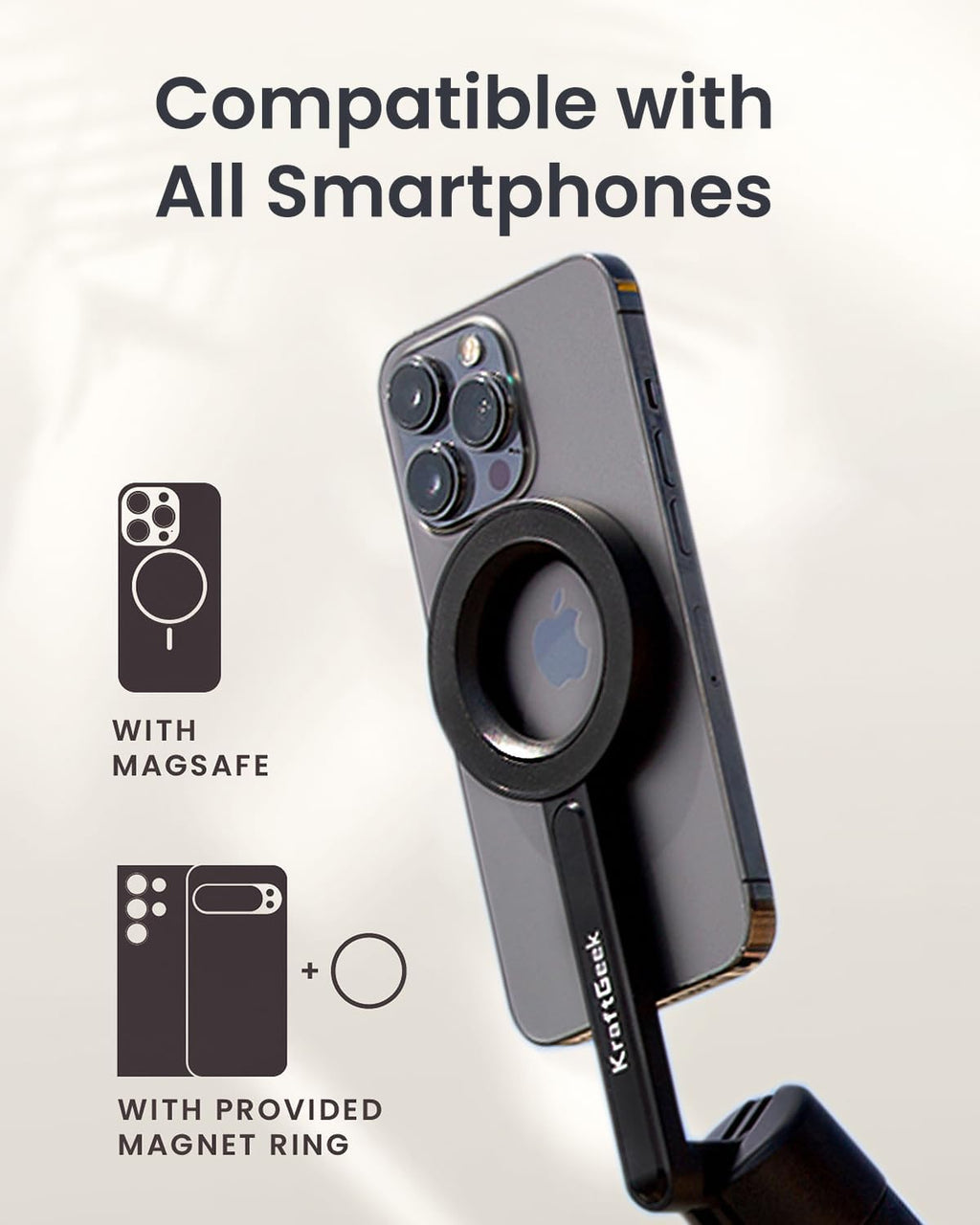 KraftGeek Magnetic Phone Tripod for iPhone, 64" Selfie Stick for Magsafe