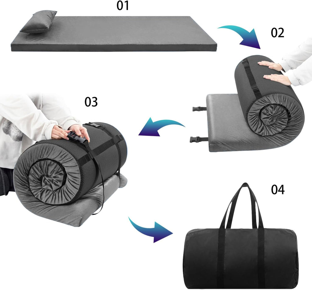 Sleeping Pad for Camping, Portable Roll Up Memory Foam Mattress