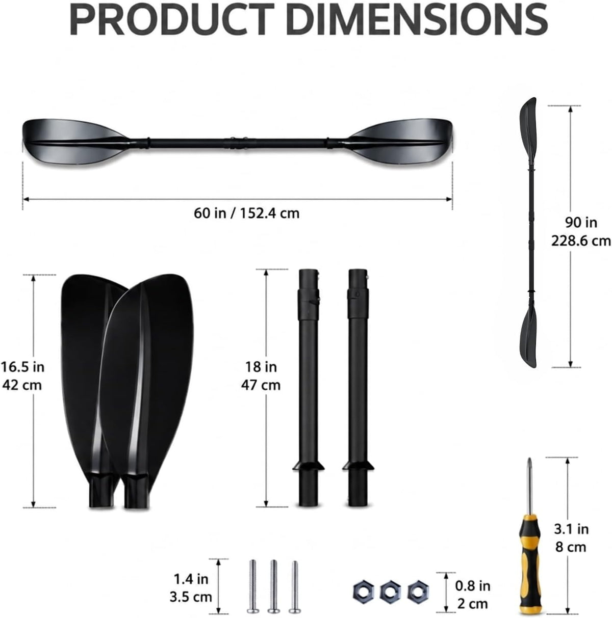 Kayak Paddle Heavy Duty,Portable Boat Oar with Thickened Reinforced Shaft Non-Slip Frosted Grip Telescopic Paddle for Ice Breaking Multi-Scenario Water Use.