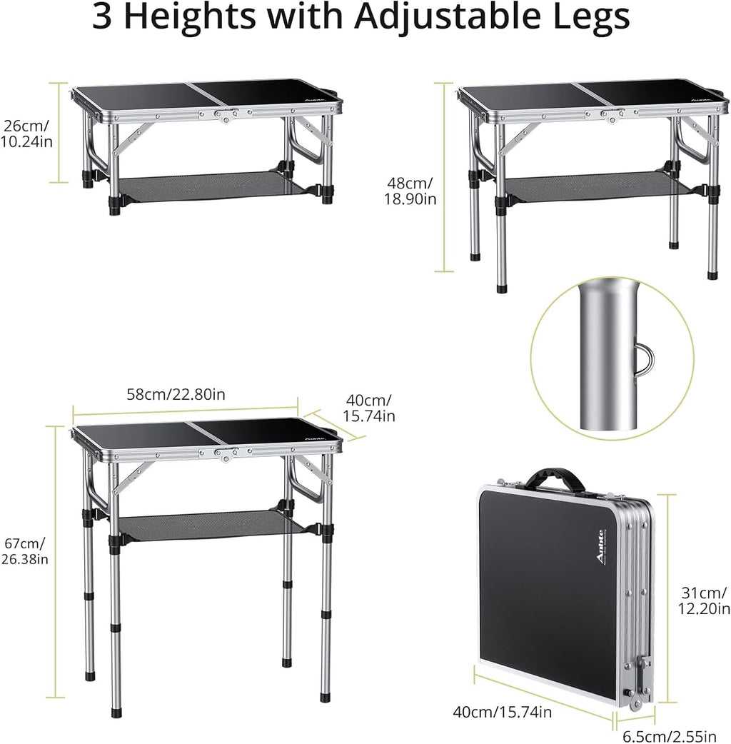 Anbte 2ft Folding Camping Table, 23"x 16" Small Folding Table Portable