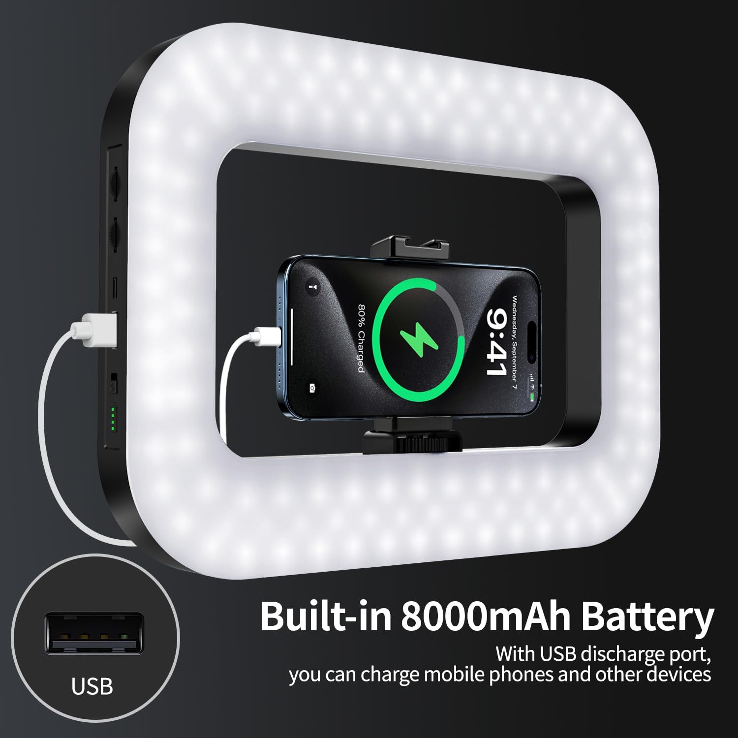 yAyusi Cell Phone Light for Video Recording, Handheld Phone Stabilizer with Light, 8000mAh LED Selfie Phones Ring Light with Phones Holder, Smartphone Video Rig for Camera, Action Camera, Vlog, TikTok