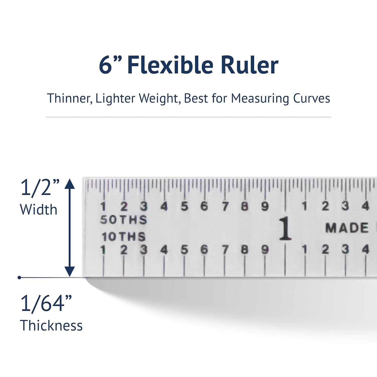 PEC Tools Made in USA 6" Metal Ruler, Flexible