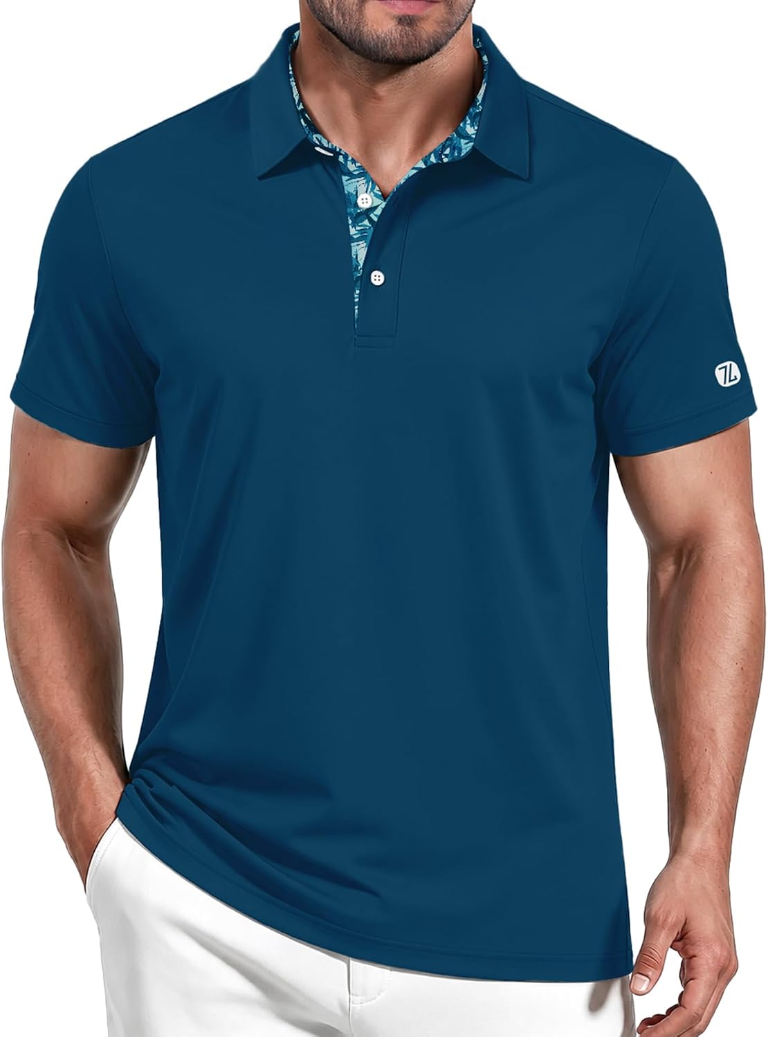 ZITY Golf Shirts for Men Short Sleeve Moisture Wicking Solid Performance Designed Print Collared Casual Polo Shirt
