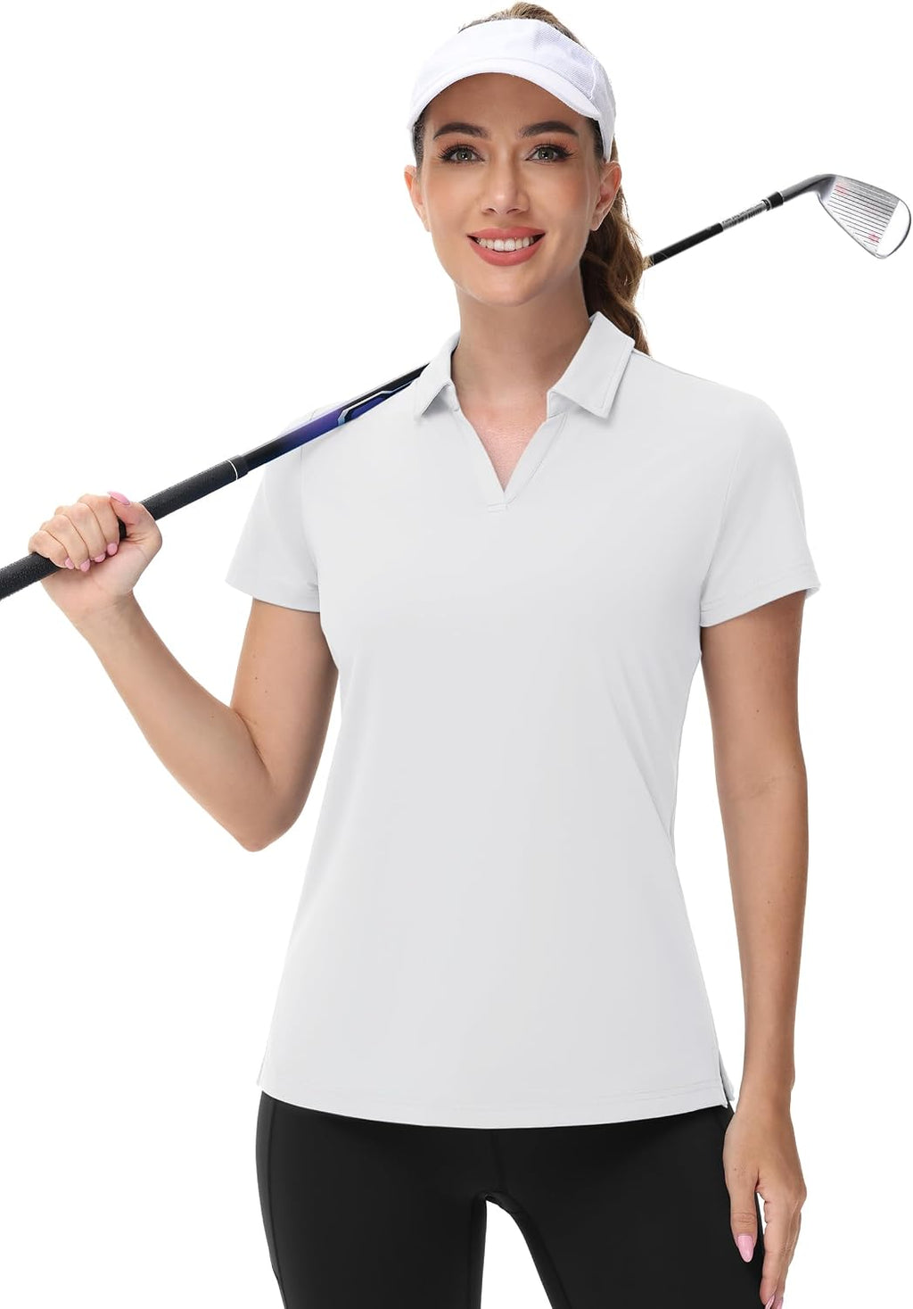 TACVASEN Women's V-Neck Polo Shirts UPF 50+ Short Sleeve Sun Protection Quick Dry Golf Polos Collared Shirt