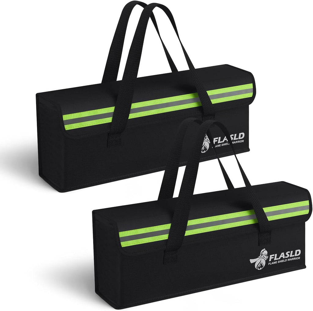 FLASLD 2-Pack E-Bike Battery Bag Fireproof Safe Charging Bag Explosionproof Lipo Battery Bag Large Capatity for Storage Charging (16 x 4.3 x 5in)