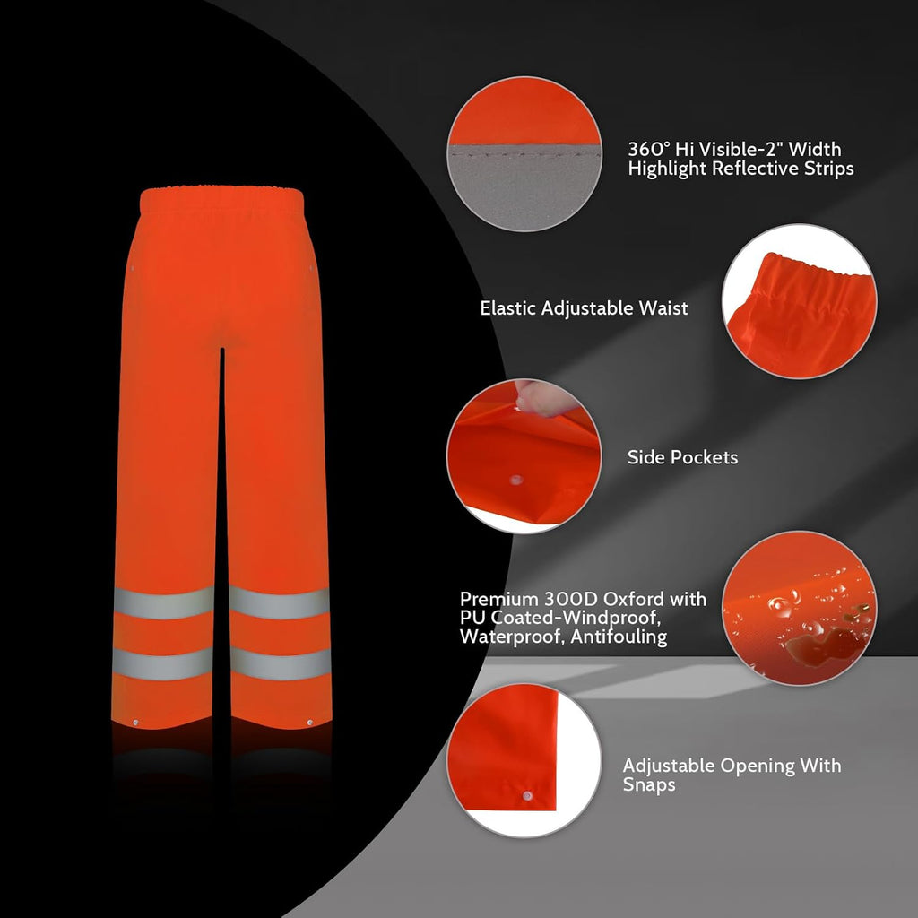 TCCFCCT High Visibility Rain Gear for Men - Waterproof High Vis Jacket & Pants, Class 3 Hi Vis Coat - Rain Suits for Men's Work & Outdoors, 4XL-5XL Orange WP