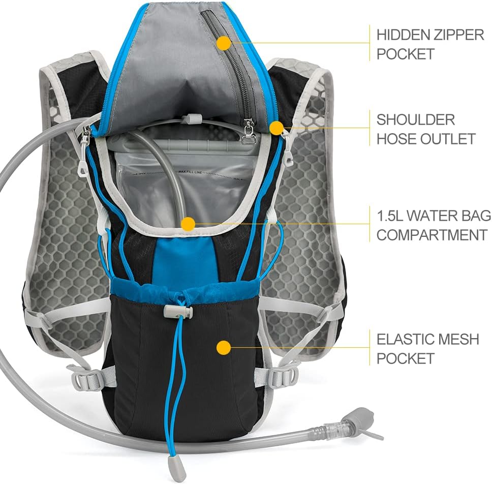 Hydration Pack Backpack, IX INOXTO Running Hydration Vest with 1.5L ( 50 oz) Water Bladder for Men Women, Lightweight Water Backpack for Hiking Cycling Climbing Camping