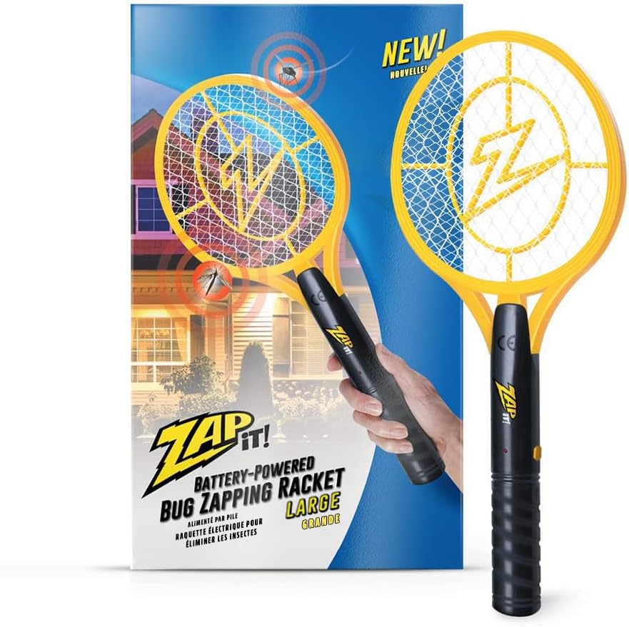 ZAP IT! Electric Fly Swatter Racket - 3,500 Volt Bug Zapper Racket - Battery-Powered Mosquito Zapper with 2 AA Batteries Included -Large-Yellow- Lightweight and Compact for Indoors or Outdoor