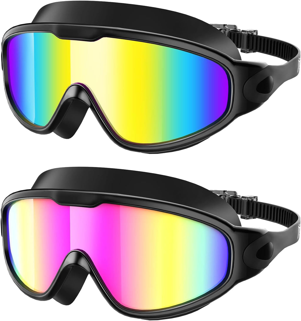 Swim Goggles for Adult Youth, Clear Wide View Anti-Fog UV No Leak