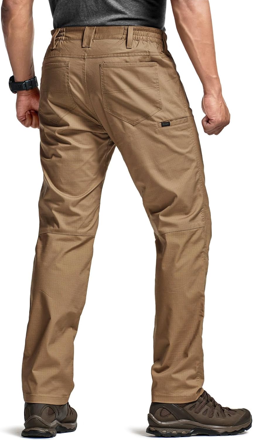 CQR Men's Flex Stretch Tactical Pants, Water Resistant Ripstop Cargo Pants, Lightweight EDC Outdoor Work Hiking Pants