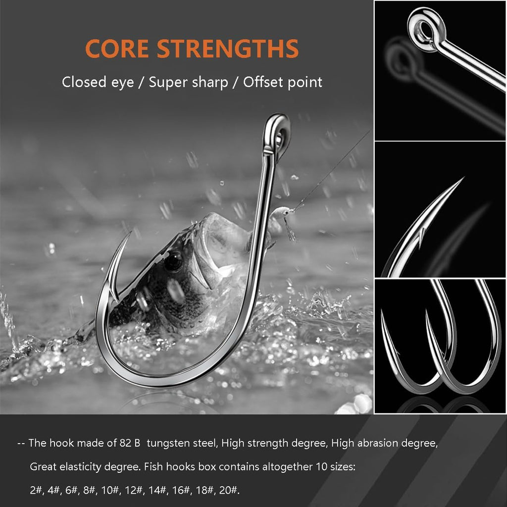 AMHDV 300Pcs/ 500Pcs/ 1000Pcs Small Fishing Hooks, 10 Different Sizes Tiny Fish Hook Set for Freshwater