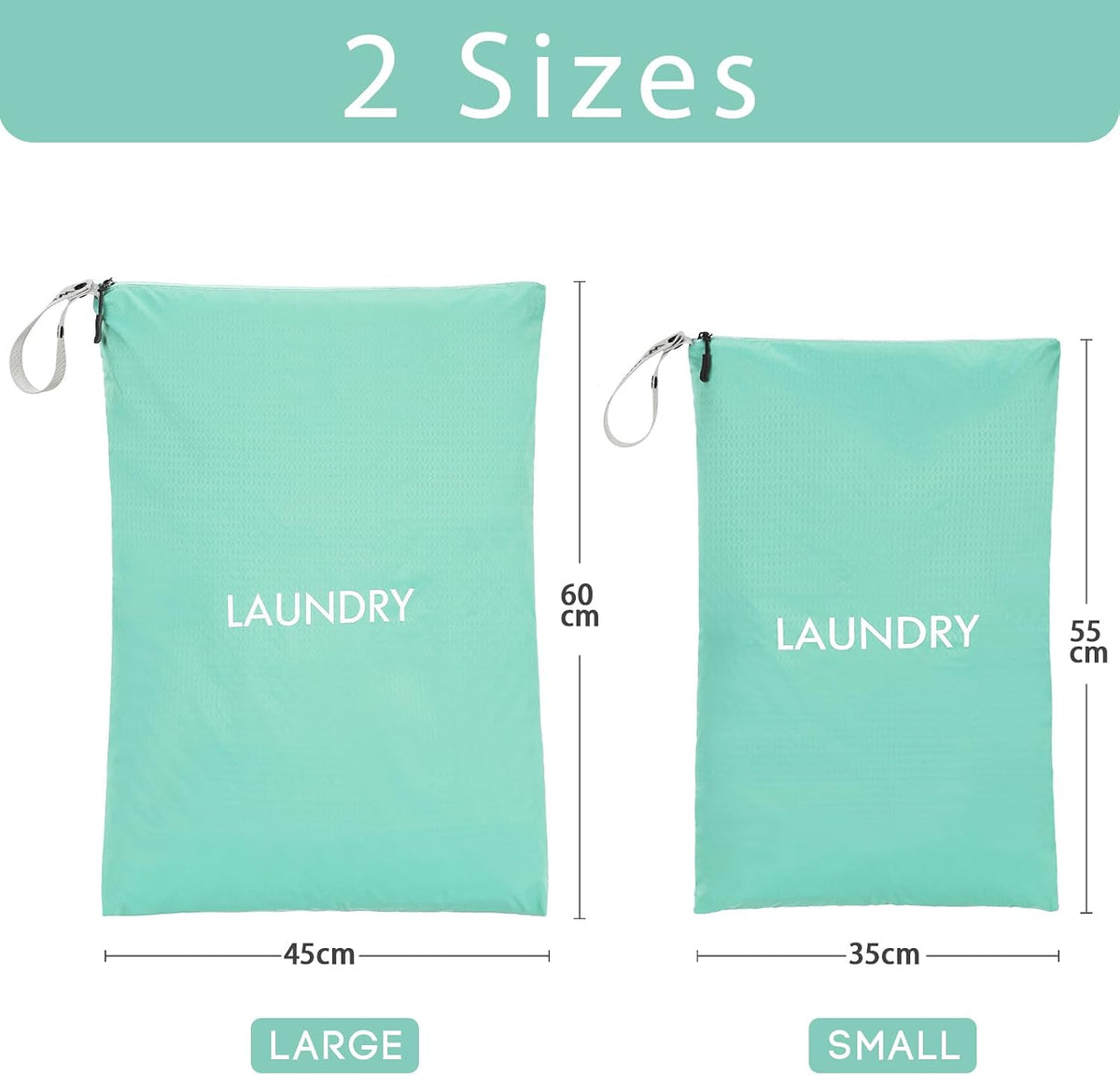 WiseBoy 2-Pack Laundry Bags, Travel Dirty Clothes Bag Zippered with Handle