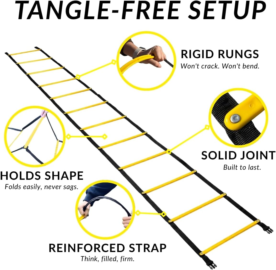 SOFTSOUL Tangle Free Agility Ladder, 12 Fixed Rungs, Heavy Duty Speed & Footwork Training Ladder for Football Soccer Basketball Drills, Portable Exercise Ladder for Kids, Youth & Adults