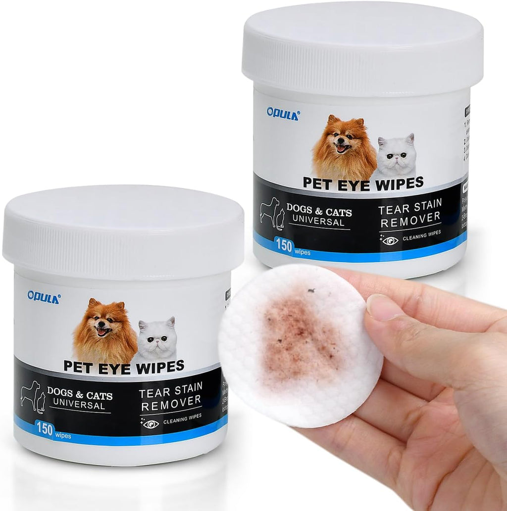 OPULA Dog Eye Wipes Biodegradable, Hypoallergenic Cat Dog Eye Cleaner, Pet Tear Stain Remover Wipes | Wrinkle, Face, Eye Cleaner Pads to Gently Remove Discharge, Crust | Unscented Pet Tear Wipe -300PZ