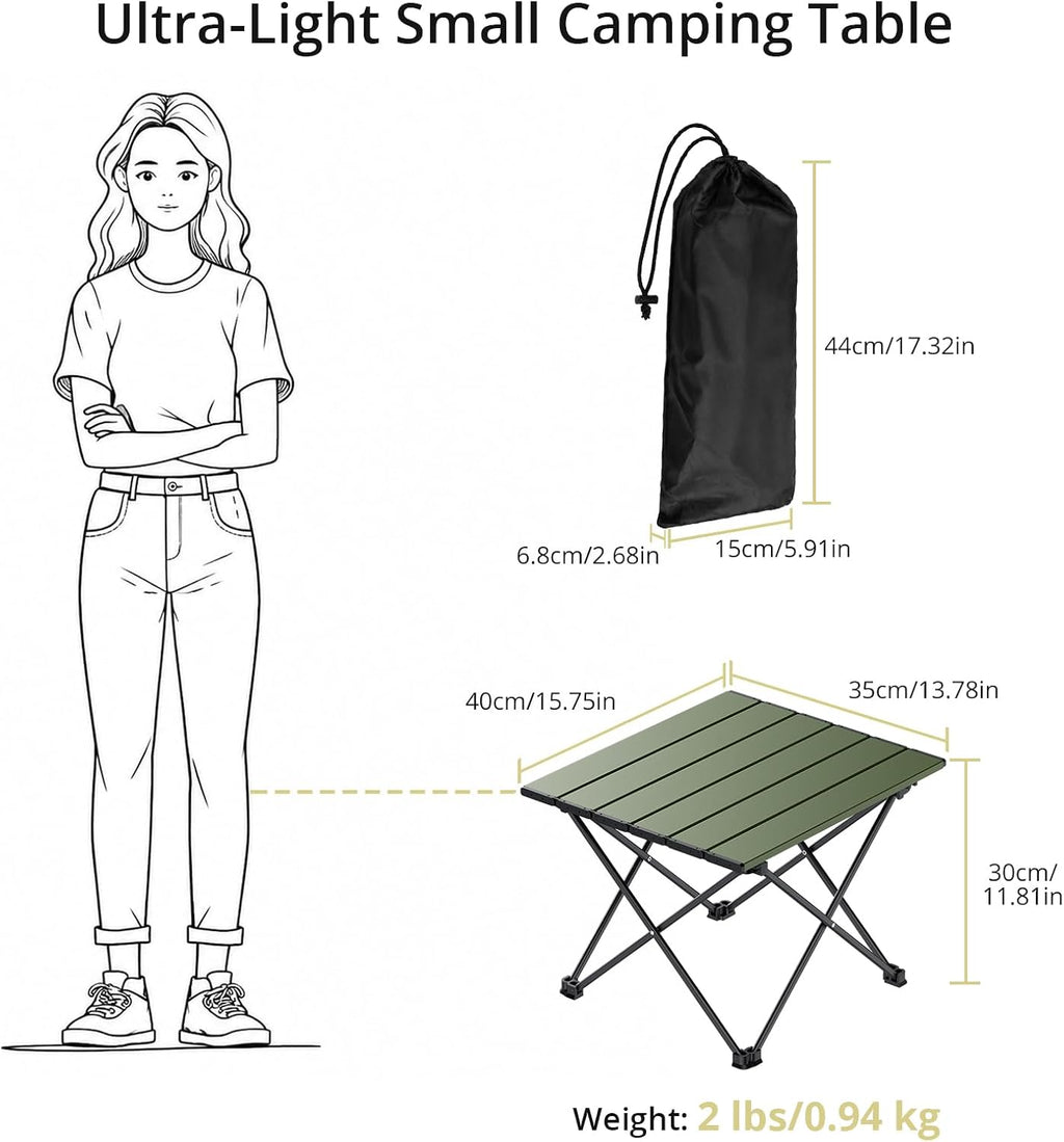 Anbte Small Folding Camping Table, Aluminum Frame, 45 lb Capacity