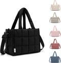 NOL Women's Nylon Lunch Cooler Quilted Tote Bag Puffy Insulated Lunch Bag for Women, Lightweight Waterproof Lunch Box for Work, Picnic, Outdoors,Black