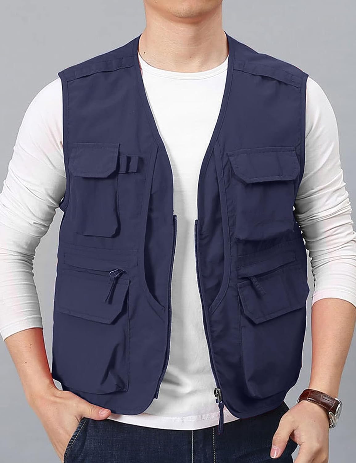 Flygo Men's Utility Cargo Vest Outdoor Fishing Safari Travel Work Photo Vest with Pockets
