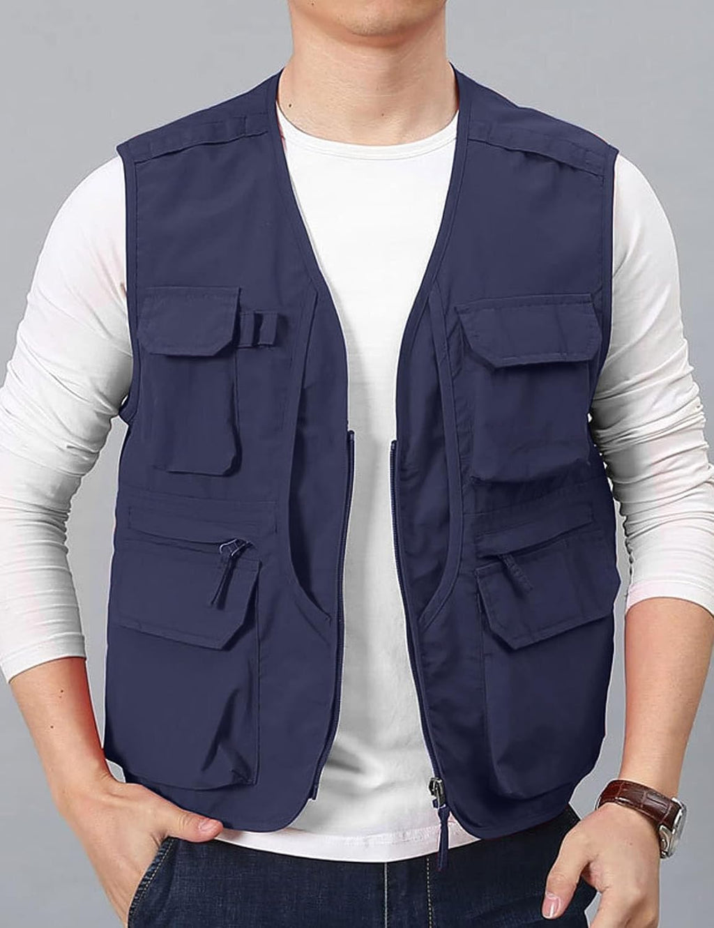 Flygo Men's Utility Cargo Vest Outdoor Fishing Safari Travel Work Photo Vest with Pockets
