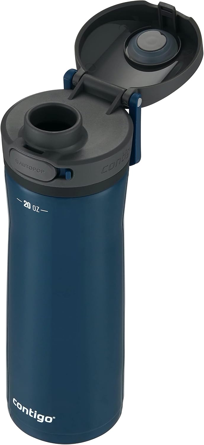 Contigo Jackson Chill 2.0, Vacuum-Insulated Stainless Steel Water Bottle with Secure Lid, Leak-Proof Travel Friendly, 20oz Capacity, Blueberry Color, Keeps Drinks Cold for 12 Hours