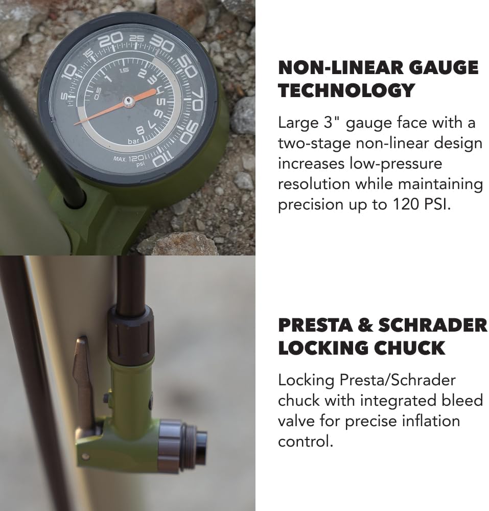 SILCA Terra Bike Floor Pump with Steel Construction, Wood Handle, 120psi