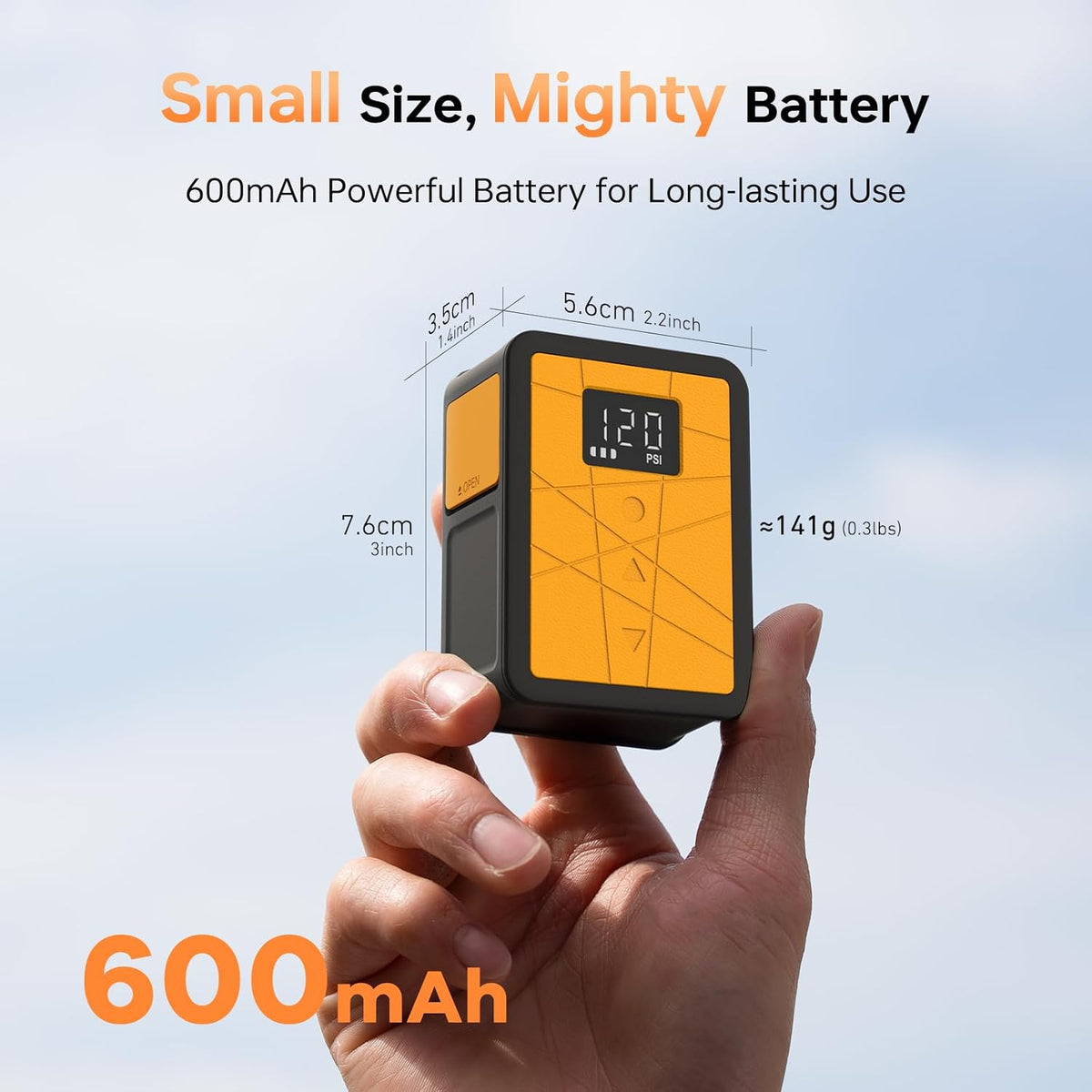 AIRBANK Waterproof Mini Bike Pump with Gauge, Pocket 3, 120 PSI, 600mAh