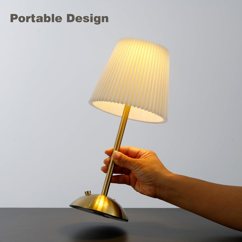 Rechargeable Cordless Table Lamp, 3-Color Dimmable Touch Light, Beige Shade