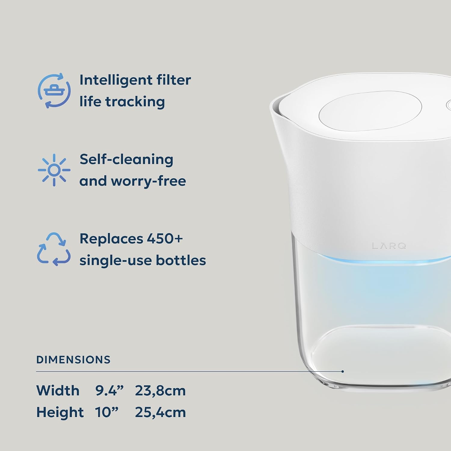 LARQ PureVis 3-in-1 Smart Water Filter Pitcher with UV-C Purifier and App