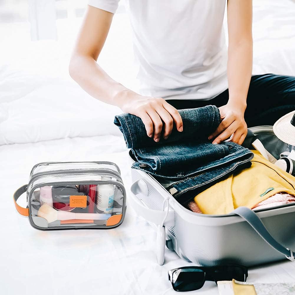 Lermende Toiletry Bag, Clear Shaving Dopp Kit for Men Travel Toiletry Bag Unisex Bathroom Toiletries Organiser Travel Gift for Christmas (Light Grey)