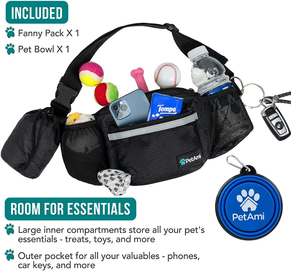 PetAmi Dog Fanny Pack, Treat Pouch for Dog Walking Training, Black