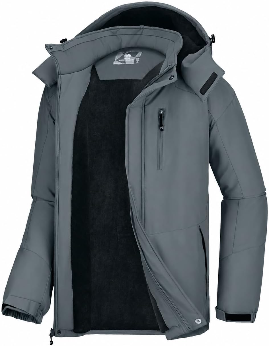 CAMELSPORTS Mens Winter Jacket Waterproof Warm Snow Ski Jackets Faux Fur Fleece Rain Coats with Removable Hood