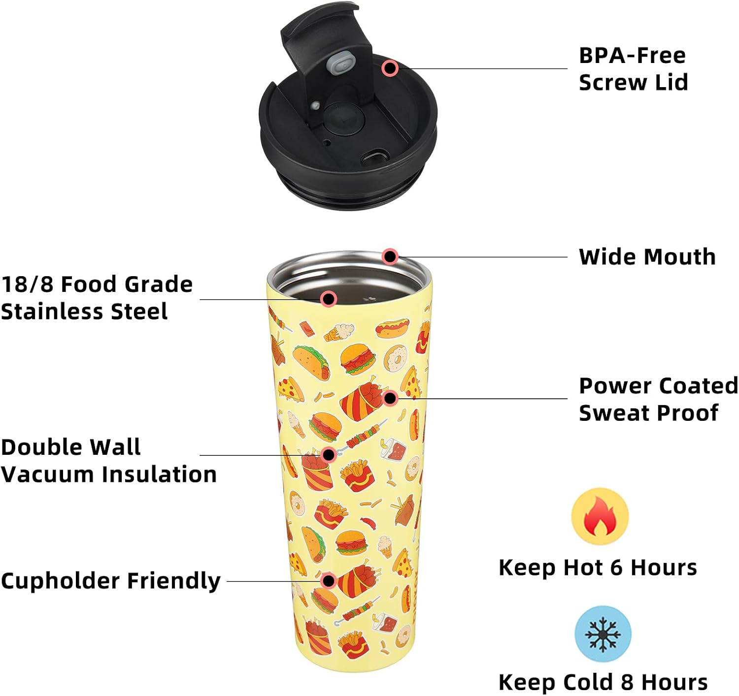 BJPKPK 30 oz Coffee Tumbler with Straw, Insulated Stainless Steel Cup
