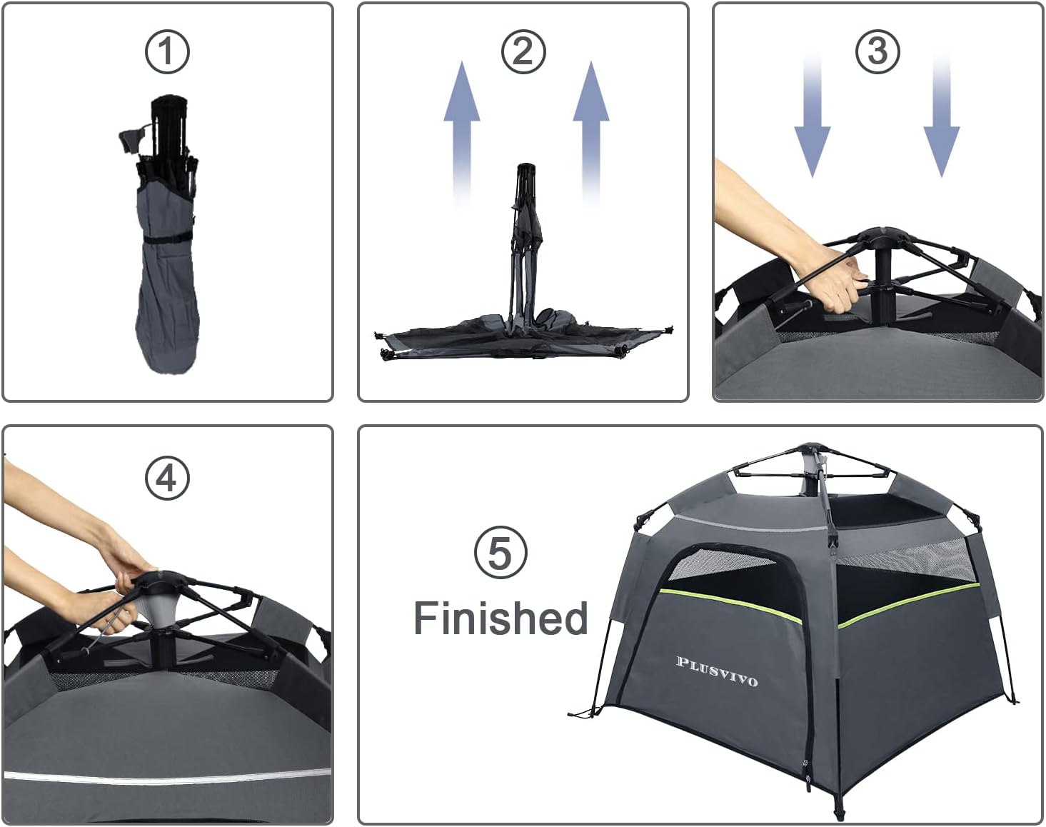 Pop Up Dog Tents, Plusvivo Foldable Cool Mesh Camping Tent - 40" X 40" X 28" With Shoulder Bag & UV Canopy