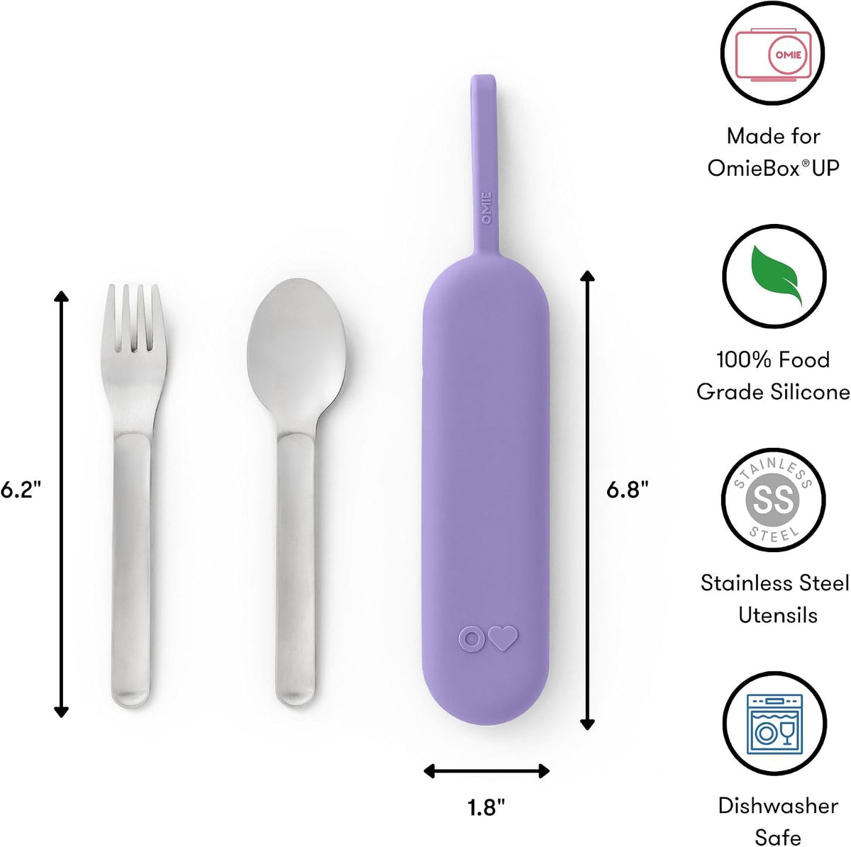 Omie OmieBox Travel Fork & Spoon Set with Case, Purple