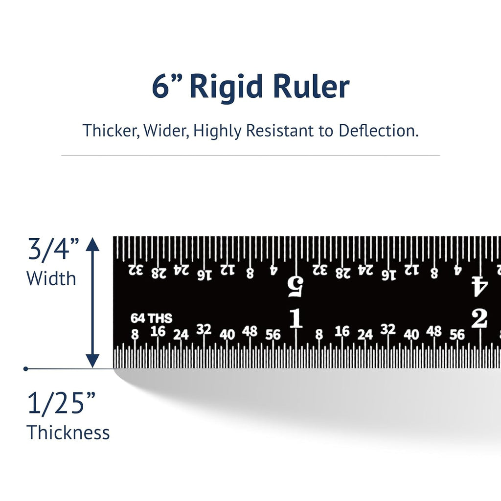 PEC Tools 6-inch Metal Ruler, Stainless Steel with Black Chrome Finish, 16R Graduation (1/32", 1/64", 1/50", 1/100") High-Precision, High Wear Resistance, High Contrast, Machinist Rule, Made in USA