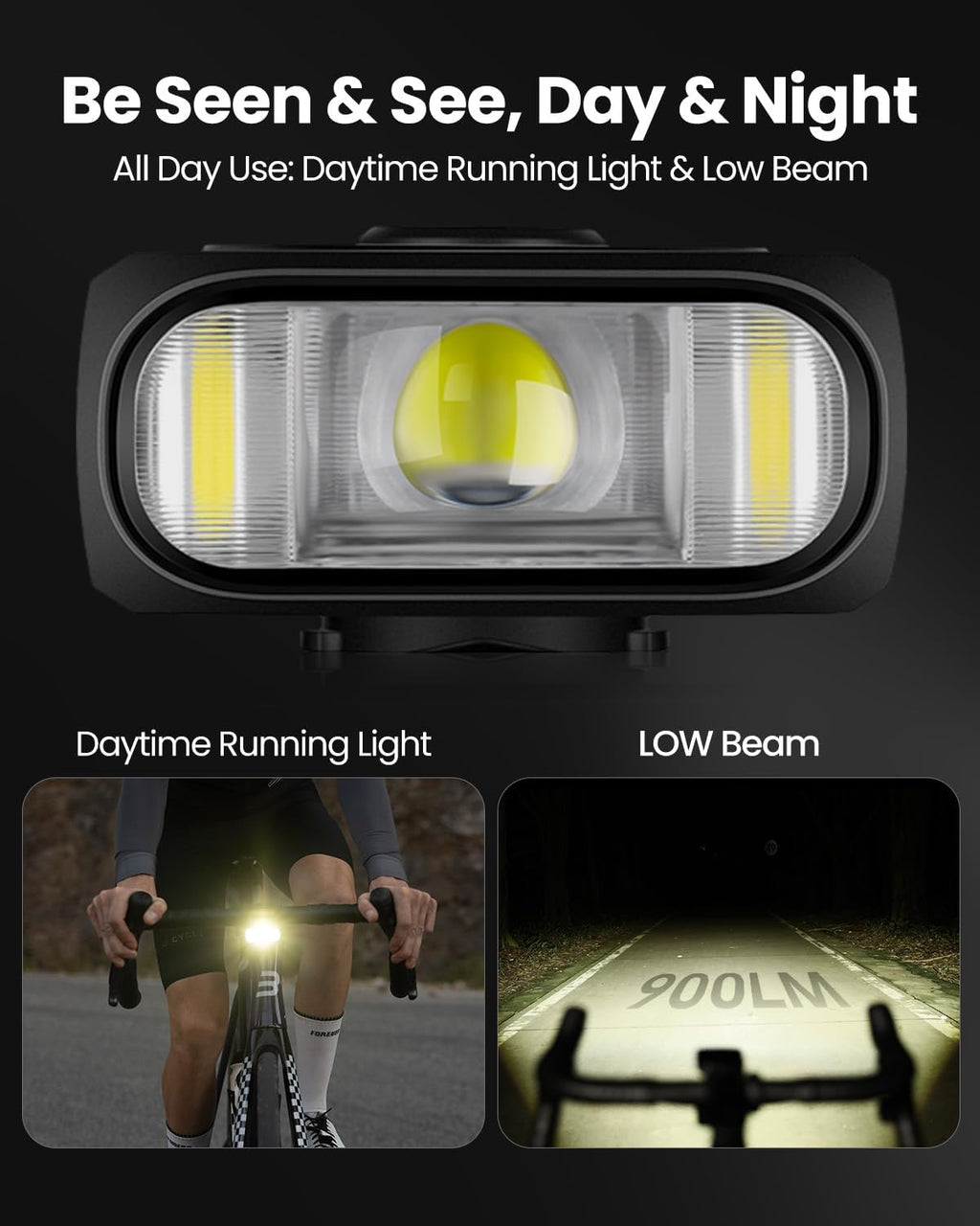 Magicshine Hori 900 Compatible with Garmin/Wahoo Bike Computer Dual Mounted Bike Light 900 Lumens Super Bright Independent DRL Fast USB-C Charging IPX6 Waterproof Rating Bicycle Headlight