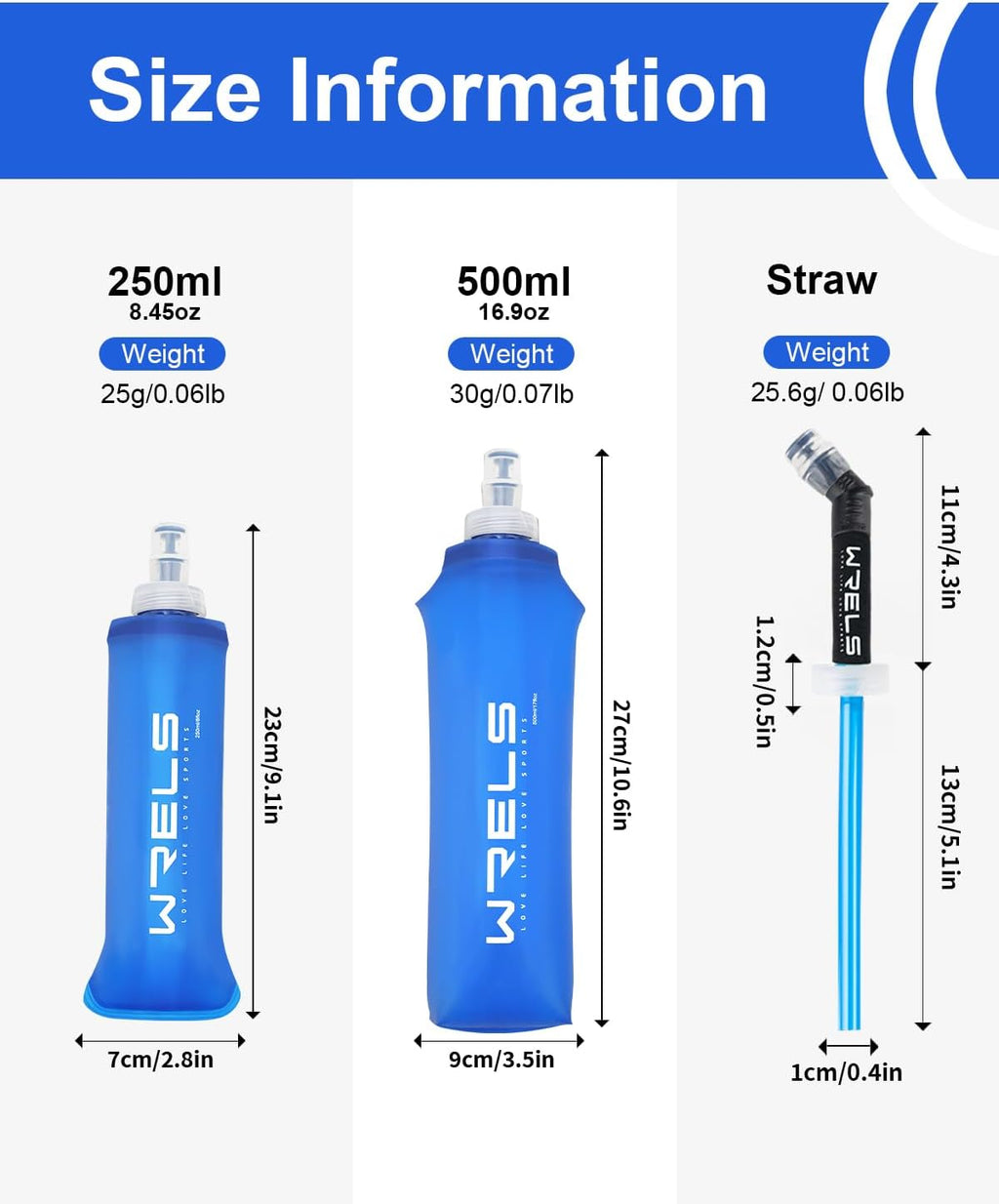 WRELS TPU Running Water Bottle with Straw for Hydration Vest Pack BPA-Free