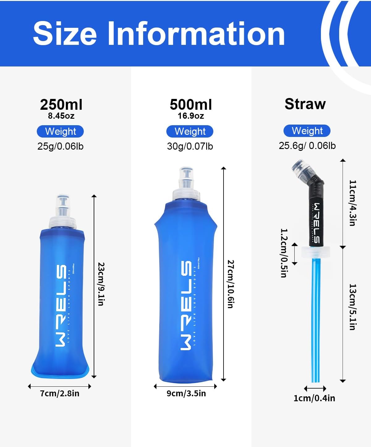 WRELS TPU Running Water Bottle with Straw for Hydration Vest Pack BPA-Free